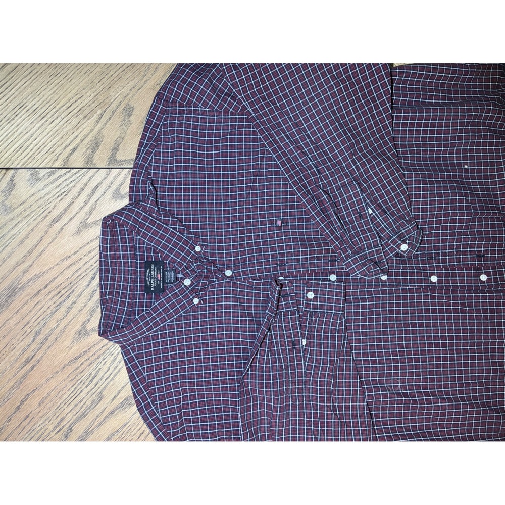 Ralph Lauren Jeans Co Mens 4XT Plaid Button Down Shirt Burgundy Navy Cotton